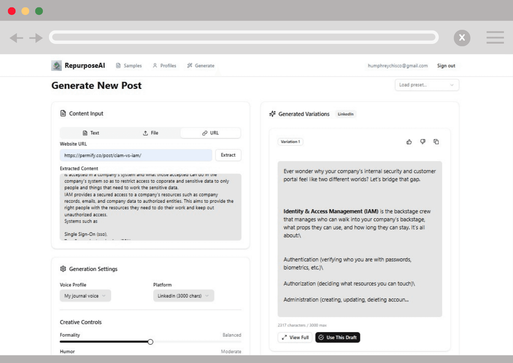 RepurposeAI Demo Screenshot